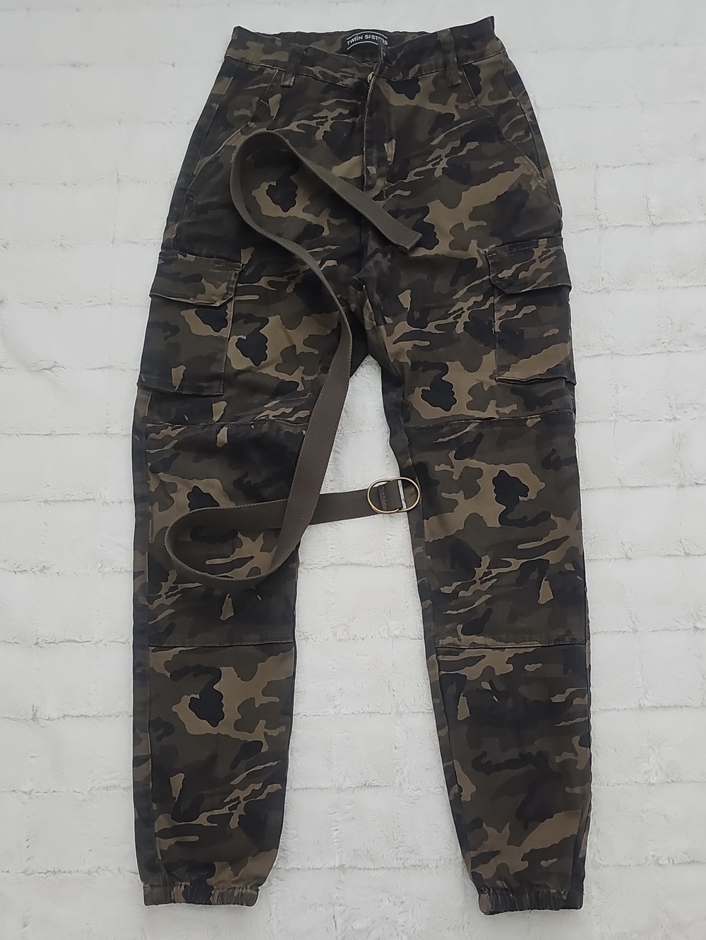 Women's Camo Cargo Jogger Pants with Belt - ARMY Fatigue
